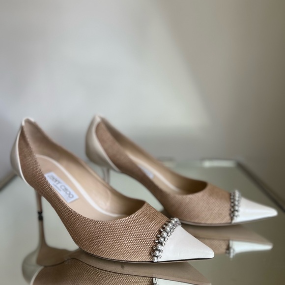 Like new Jimmy Choo Love 65 natural raffia crystal pearls latte pumps 41 - Picture 8 of 9